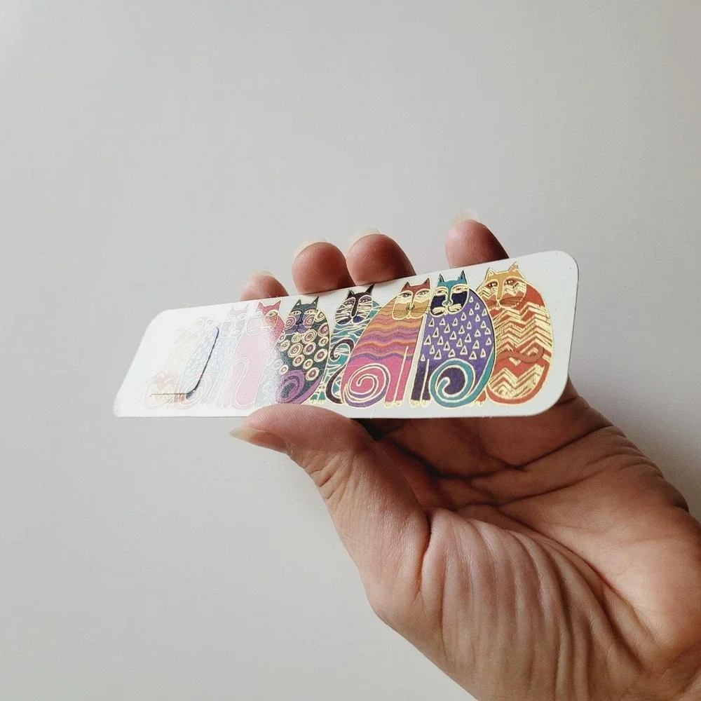 Vintage 90s Feline Family Portrait Laurel Burch gold cats Tab Bookmark XKT-12394